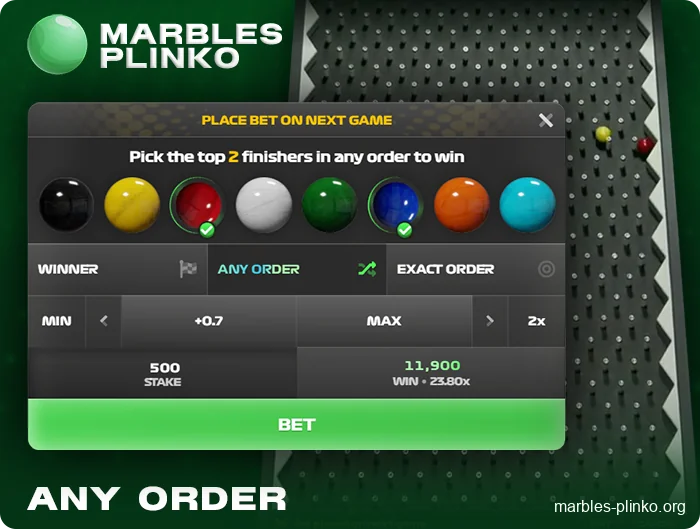 How to place an “Any Order” bet in Marbles Plinko