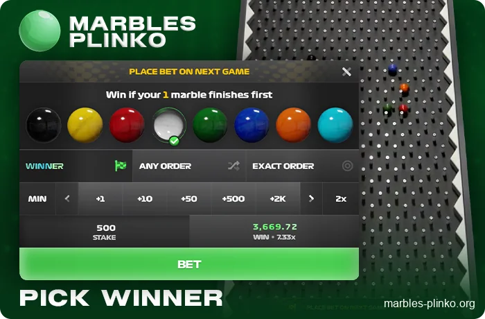 About placing a single bet on the winner of a round in Marbles Plinko